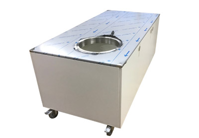 Abr�umtheke mit M�lldurchwurfring rollbar