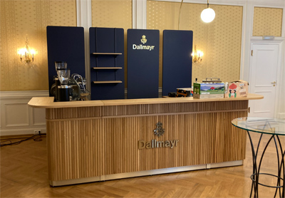 Aluminium Klapptheke Empfamgstheke Modultheke Eiche furniert Streifen